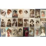 Postcards, a glamour, pretty girls collection of approx. 180 cards. Many RPs, artists include