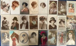 Postcards, a glamour, pretty girls collection of approx. 180 cards. Many RPs, artists include
