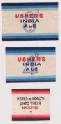 Beer labels, a nice selection of 3 Usher's horizontal rectangular labels for India 4D & 8D India
