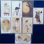 Postcards, Kirchner, a mixed selection of 8 early Art Deco period glamour cards illustrated by