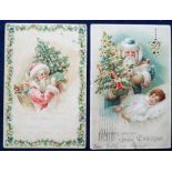 Postcards, Santa Hold to Light, two cards, carrying Christmas trees, 51 & 45 lights, (meter mark ,