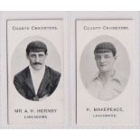 Cigarette cards, Taddy, County Cricketers, Lancashire, two cards, Mr. A.H. Hornby & H. Makepeace (