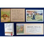 Trade cards, Golf, 4 non-insert advertising cards, Freeman, Hardy & Willis postcard size card with