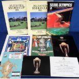 Sports programmes etc, 9 items inc. 1999 World Cup cricket invitation ticket and banquet menu held