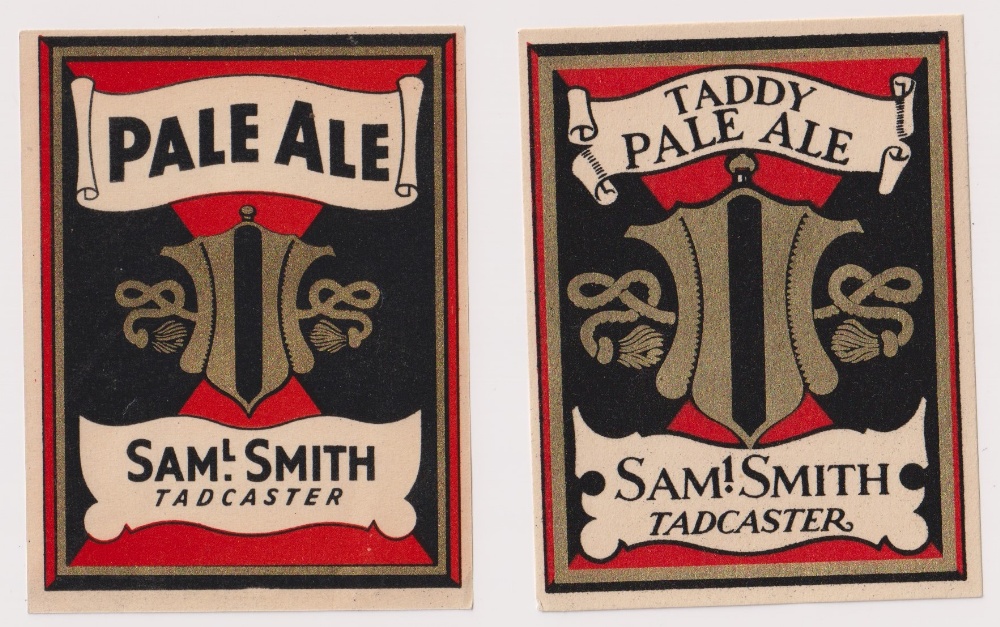 Beer labels, Samuel Smith, Tadcaster, 2 vertical rectangular labels, for Pale Ale and Taddy Pale Ale