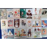 Postcards, a selection of approx. 45 illustrated comic cards relating to children. Artists include