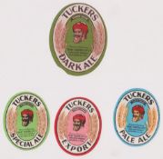 Beer labels, Isaac Tucker & Co, Gateshead, 4 vertical oval labels, Dark Ale (bottom corner edge