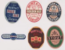 Beer labels, a selection of 5 vertical ovals and a stopper, Burt & Co Isle of Wight, Pale Ale, (oval
