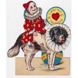 Valentine Card, early 20thC die cut H.B. German, mechanical Valentine card featuring a clown sitting