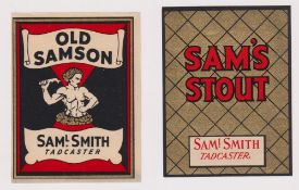 Beer labels, Samuel Smith, Tadcaster, 2 vertical rectangular labels for Old Samson & Sam's Stout (