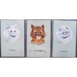 Postcards, Wain, a selection of 3 portrait style cards of cats illustrated by Louis Wain inc.