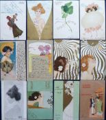 Postcards, Kirchner, a selection of 11 Art Nouveau glamour cards and 1 other, illustrated by Raphael