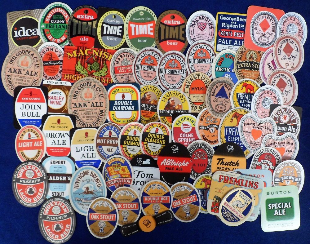 Beer labels, a mixed selection of 70 labels and 1 stopper, various brewers, some slight duplication,