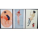 Postcards, Glamour, Raphael Kirchner, Middle Period, 3 cards, La Baigneuse, La Mer fleurie & Lulu (