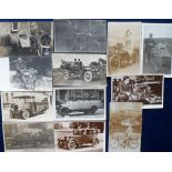 Postcards, Motoring, 12 RP's, Motorcycles (6), Cars (2), Charabancs (2), Motor Bus & AA Engine