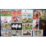 Postcards, selection of 70+ cards inc. Comic, Bathing, Romance, Children, Chromos, C.W.F., Embossed,