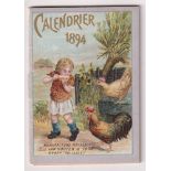 Trade card, Van Houten, Calendar Booklet for 1894, Girl & chickens to cover (vg) (1)