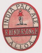 Beer label, R Henderson & Co, Alloa, India Pale Ale, an early vertical oval label, 89mm high (