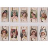 Cigarette cards, USA, ATC, Beauties, Domino Girls (Type Set Back) (set, 28 cards) (age toning & some