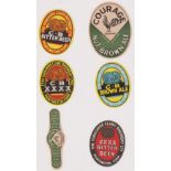 Beer labels Courage Nut Brown Ale, vertical oval 90mm high (vg) and stopper (slight hole), Yhe