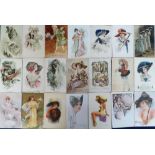 Postcards, a glamour selection of approx. 100 cards, with Art Deco and Nouveau. Artists include