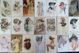 Postcards, a glamour selection of approx. 100 cards, with Art Deco and Nouveau. Artists include
