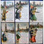 Postcards, Suffragette, a set of 6 comic Suffragette cards published by Birn Bros, series E19 '