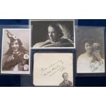 Autographs, a selection of 4 signatures of stars of film, theatre and variety, a signed postcard