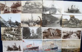 Postcards, Transport, 29 cards, RP's & printed inc. Railway The Rocket (RP), HMS Montagu wrecked