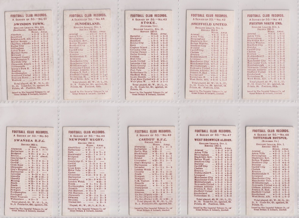 Cigarette cards, Smith's, Football Club Records (Different, 1920) (set, 50 cards) (mostly gd/vg) - Image 10 of 10