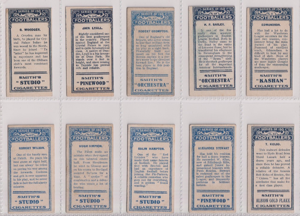Cigarette cards, Smith's, Footballers (Titled , mixed dark & light blue backs) inc. Meredith, - Image 8 of 30