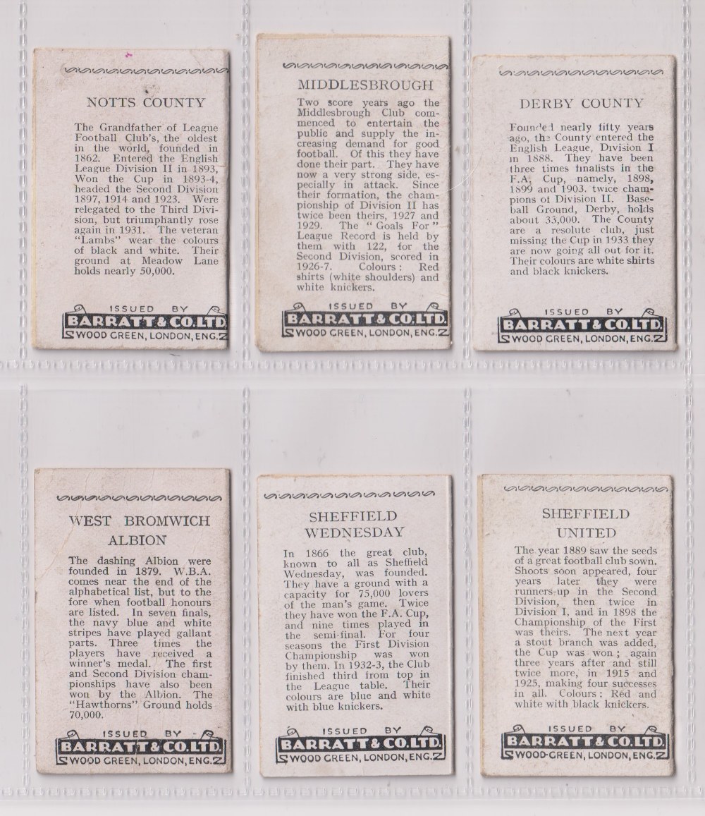 Trade cards, Barratt's, Football Team Folders, 6 cards, Derby County Division 1 (1933), - Image 3 of 3