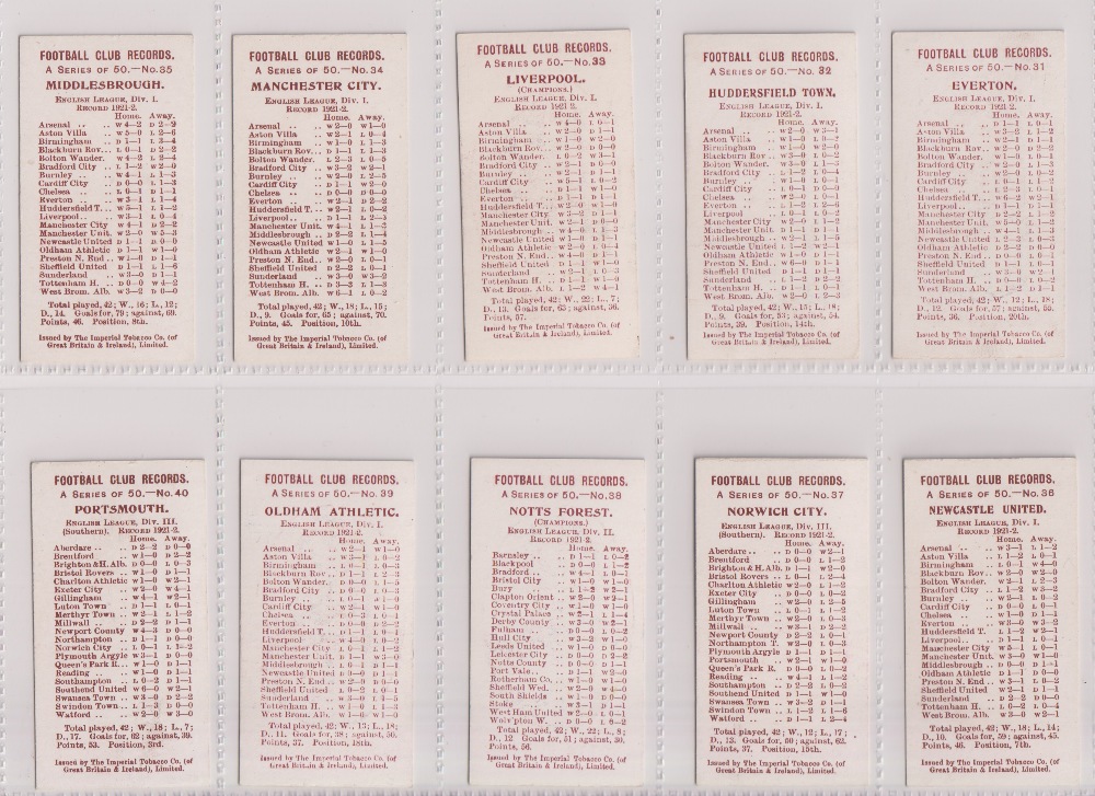 Cigarette cards, Smith's, Football Club Records (Different, 1920) (set, 50 cards) (mostly gd/vg) - Image 8 of 10