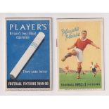 Tobacco issues, Player's Football Fixture Cards, 2 different, both for London Clubs, 1952/53 & 59/60