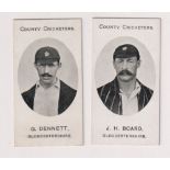 Cigarette cards, Taddy, County Cricketers, 2 type cards, J H Broad (vg) & G Dennett (gd), both