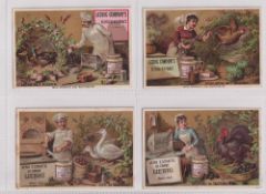 Trade cards, Liebig, The Preparation of Poultry, ref S171, 3 different sets, German, Italian &