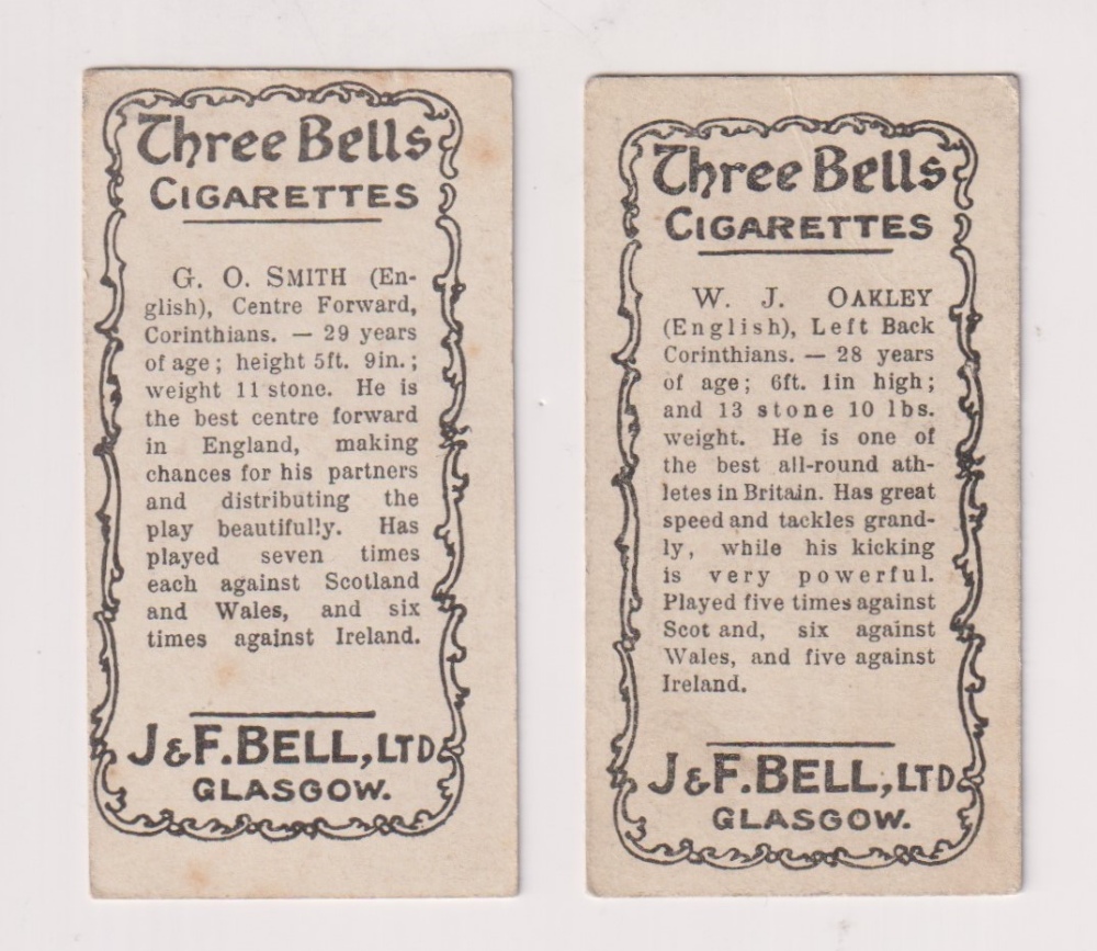 Cigarette cards, J & F Bell Ltd, Footballers, 2 cards, no 3, G O Smith & no 5 W J Oakley (gd) - Image 2 of 2