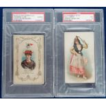 Cigarette cards, USA, two slabbed & PSA graded 'X' size cards, Gail & Ax French Novelties ref N110