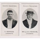 Cigarette cards, Taddy, County Cricketers, 2 cards, A Kermode, & Mr L O S Poidevin, both