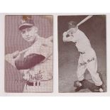 Trade cards, USA, Baseball, Exhibits, Mickey Mantle, two cards, both postcard size, one black