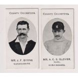 Cigarette cards, Taddy, County Cricketers, 2 cards, Mr J F Byrne (vg) & Mr A C S Glover (gd), both