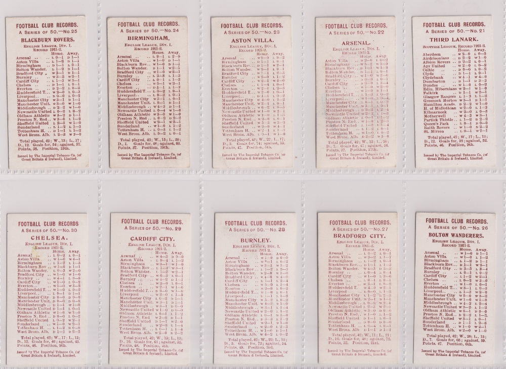 Cigarette cards, Smith's, Football Club Records (Different, 1920) (set, 50 cards) (mostly gd/vg) - Image 6 of 10