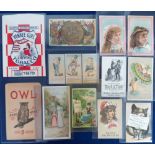 Tobacco advertising items, USA, 12 non-insert advertising cards, various issuers & sizes inc. two