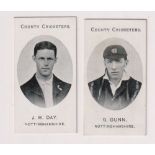 Cigarette cards, Taddy, County Cricketers, 2 cards, J. W. Day & G. Gunn, both Nottinghamshire (