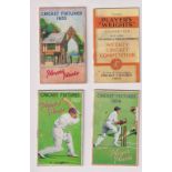 Tobacco issues, Player's, Cricket Fixture Cards, for 1933, 1935. 1936 & 1937 (all with sl faults,