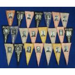 Trade Felts, USA, Anon, Allied Heroes, 22 different triangular shaped pennants, each with image of