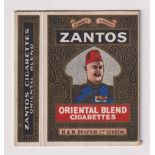 Cigarette packet, H & W Drapkin, hull for 10 cigarettes for 'Zantos Original Blend Cigarettes' (