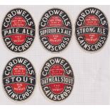 Beer labels, 13 labels, Cordwell & Sons, Cainscross (5), Cox & Bowring (Derby) Ltd (4) & Crown