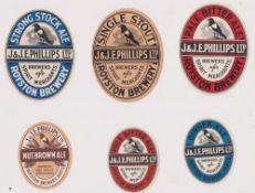Beer labels, a nice selection of 6 different labels from Phillips, Royston Brewery, all vertical