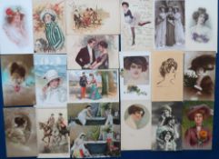 Postcards, a collection of 190+ various glamour cards, some embossed, stockings, hats, costumes etc.